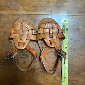 Handmade Leather Huarache Sandals Woven Straps Buckle Closure Brown Toddler Sz 2